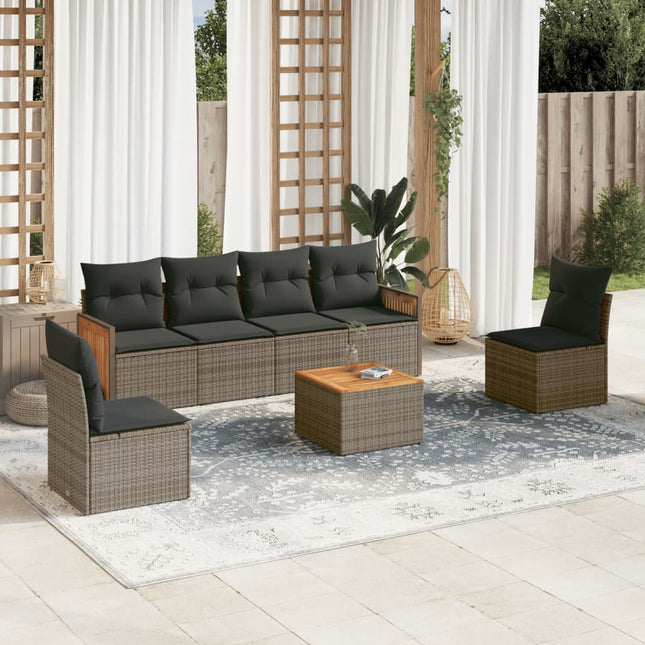 7-delige Loungeset met kussens poly rattan grijs 1 Grijs