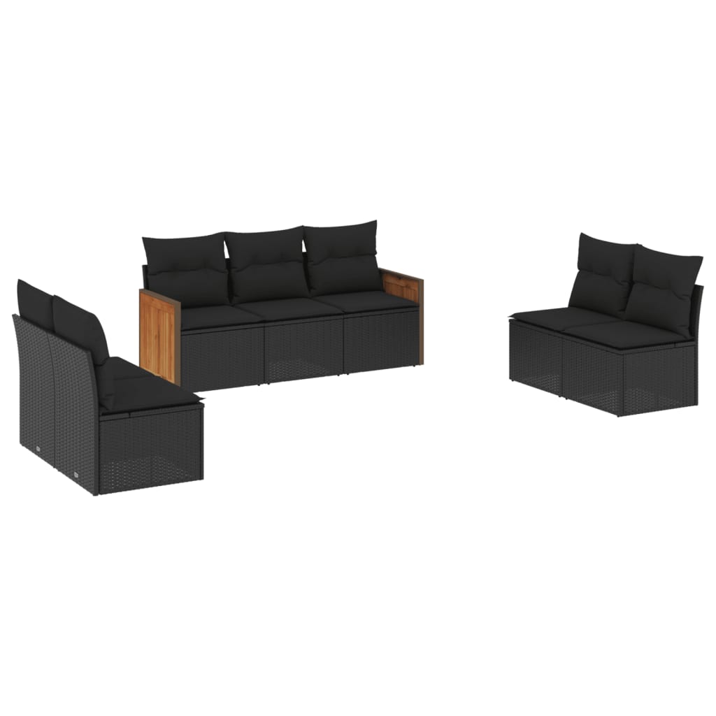 7-delige Loungeset met kussens poly rattan zwart Zwart Zonder tafel