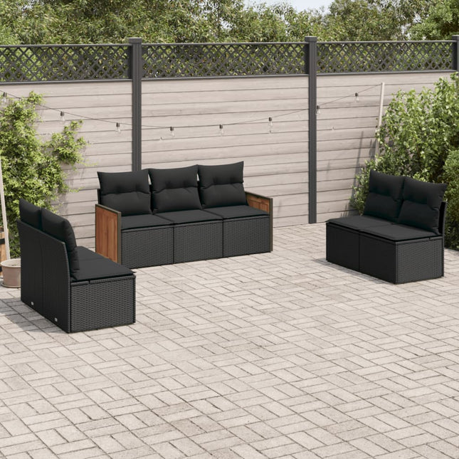 7-delige Loungeset met kussens poly rattan zwart Zwart Zonder tafel