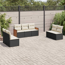 7-delige Loungeset met kussens poly rattan zwart Zwart en crème Zonder tafel