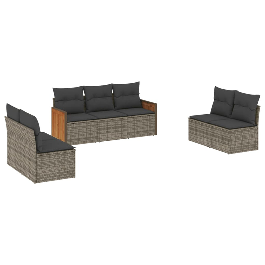 7-delige Loungeset met kussens poly rattan grijs Grijs Zonder tafel