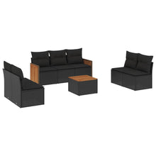8-delige Loungeset met kussens poly rattan zwart Zwart Met tafel
