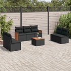 8-delige Loungeset met kussens poly rattan zwart Zwart Met tafel