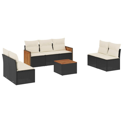 8-delige Loungeset met kussens poly rattan Zwart en crème Met tafel