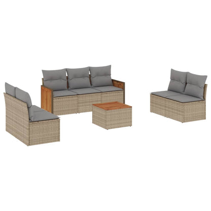 8-delige Loungeset met kussens poly rattan beige 1 Beige en grijs