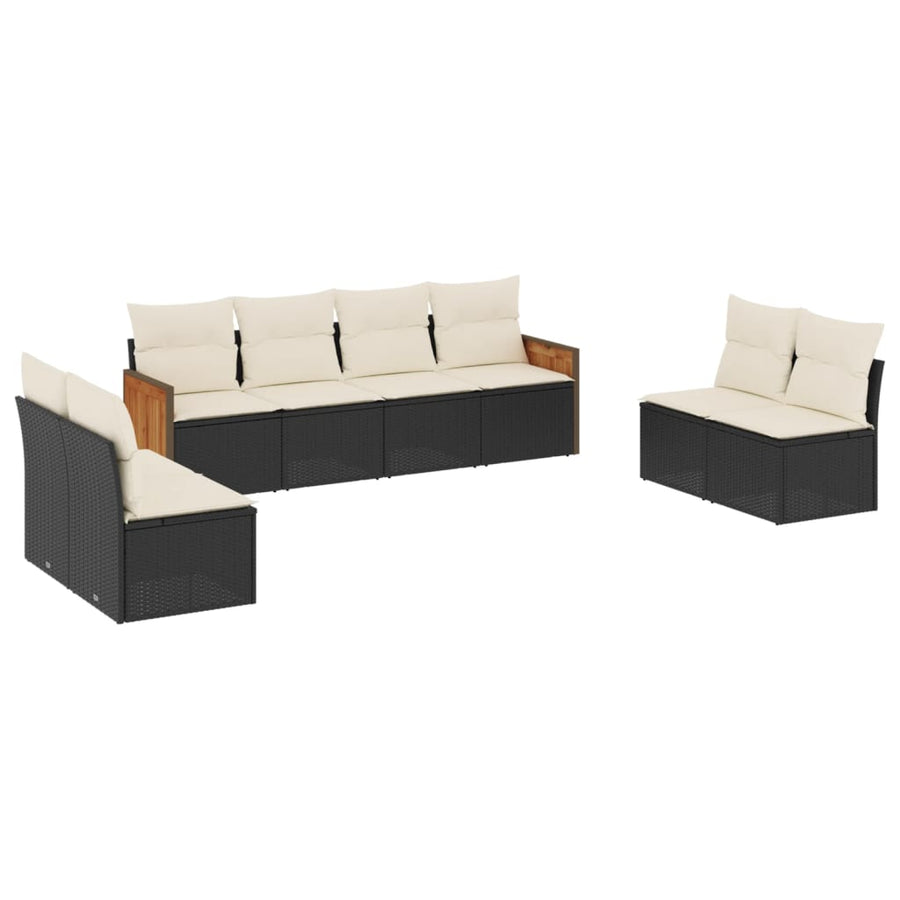 8-Delige Loungeset Met Kussens Poly Rattan Zwart en crème Zonder tafel
