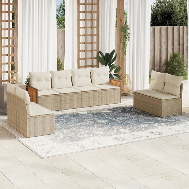 8-Delige Loungeset Met Kussens Poly Rattan Beige beige and cream Zonder tafel