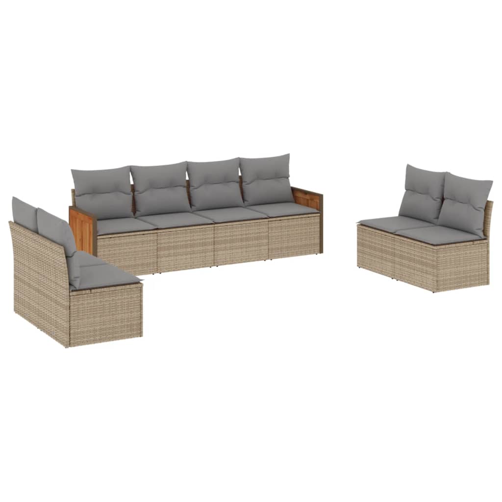 8-Delige Loungeset Met Kussens Poly Rattan Beige en grijs Zonder tafel