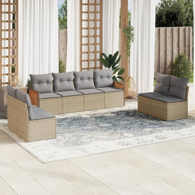 8-Delige Loungeset Met Kussens Poly Rattan Beige en grijs Zonder tafel