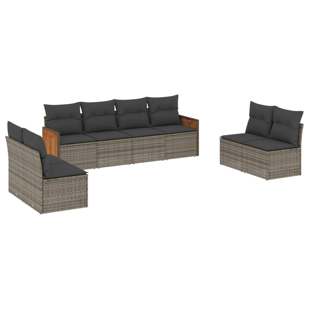 8-Delige Loungeset Met Kussens Poly Rattan Grijs Zonder tafel