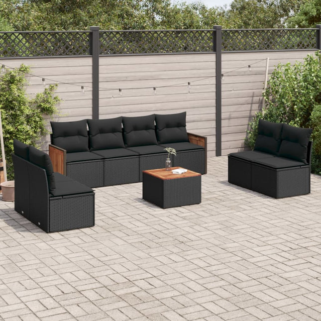 9-Delige Loungeset Met Kussens Poly Rattan Zwart Met tafel