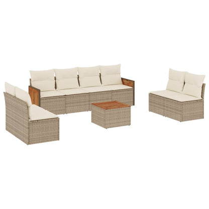 9-Delige Loungeset Met Kussens Poly Rattan Beige beige and cream Met tafel