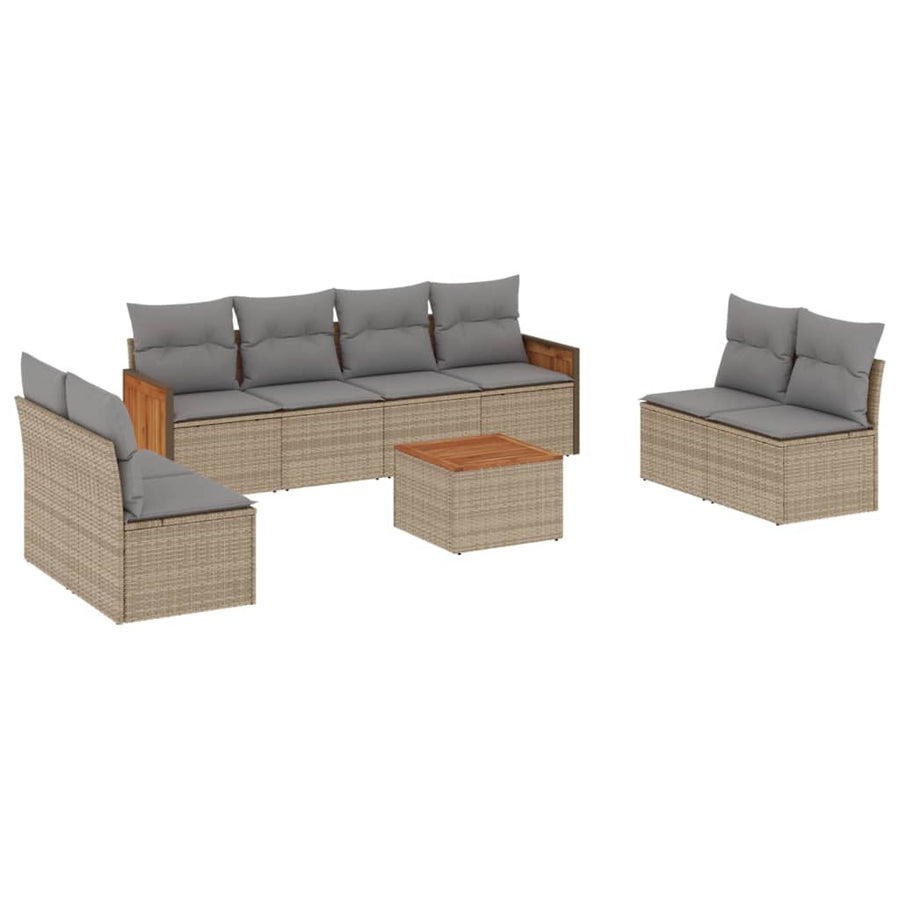 9-Delige Loungeset Met Kussens Poly Rattan Beige en grijs Met tafel