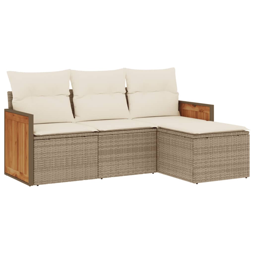 4-delige Loungeset met kussens poly rattan beige 1 beige and cream