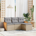 4-delige Loungeset met kussens poly rattan beige 1 Beige en grijs