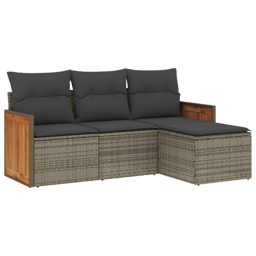 4-delige Loungeset met kussens poly rattan grijs Grijs Zonder tafel