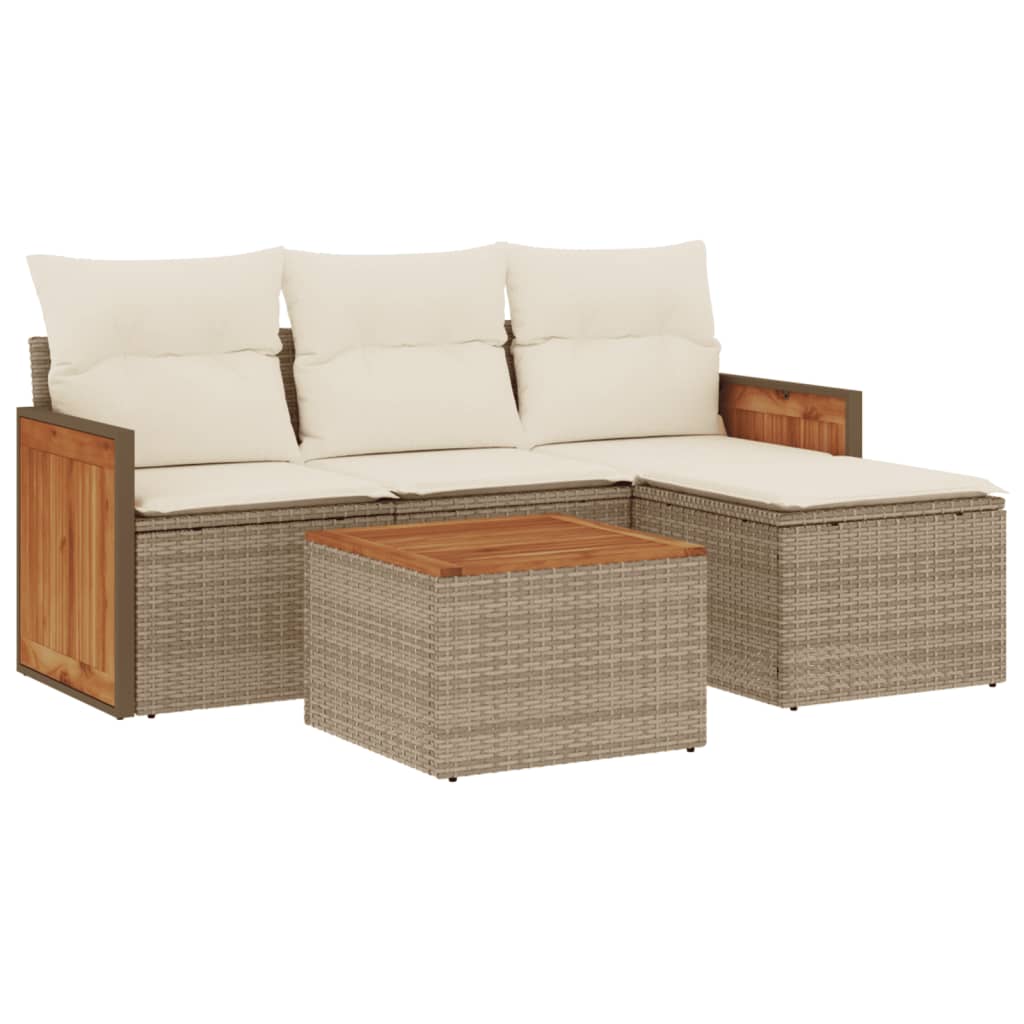 5-delige Loungeset met kussens poly rattan beige 1 beige and cream