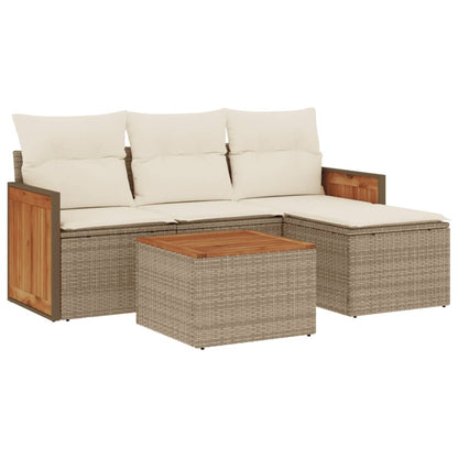 5-delige Loungeset met kussens poly rattan beige 1 beige and cream
