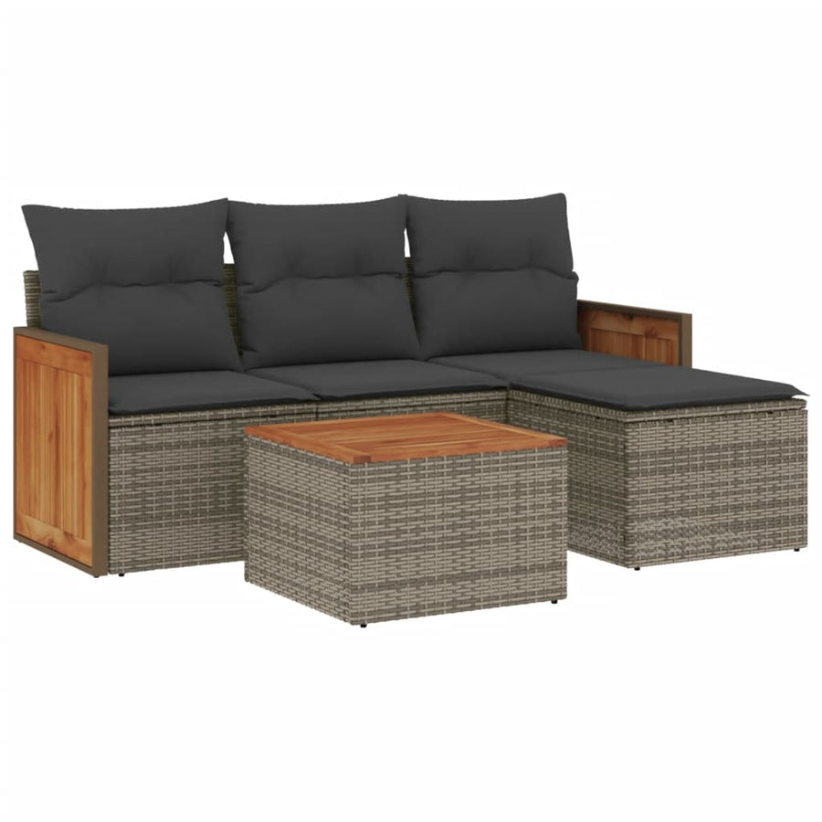 5-delige Loungeset met kussens poly rattan grijs Grijs Met tafel