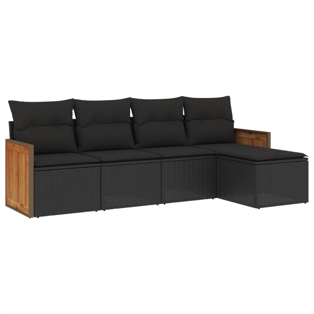 5-delige Loungeset met kussens poly rattan zwart Zwart Zonder tafel
