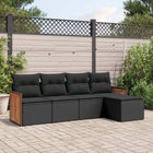 5-delige Loungeset met kussens poly rattan zwart Zwart Zonder tafel