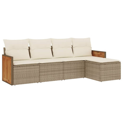 5-delige Loungeset met kussens poly rattan beige 1 beige and cream