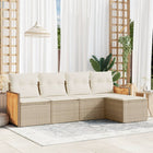 5-delige Loungeset met kussens poly rattan beige 1 beige and cream