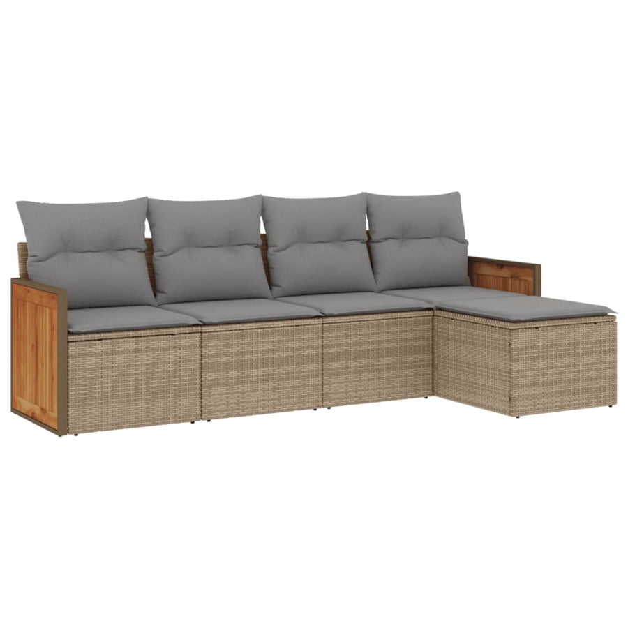 5-delige Loungeset met kussens poly rattan beige 1 Beige en grijs