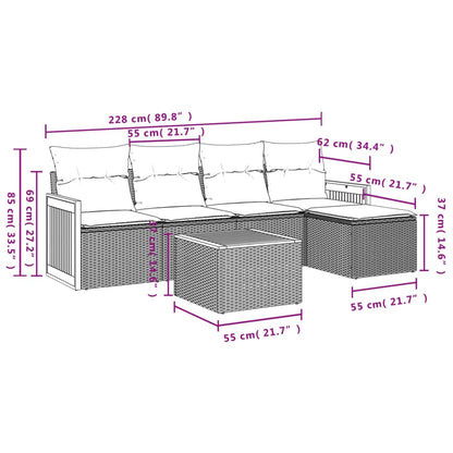 6-delige Loungeset met kussens poly rattan zwart Zwart Met tafel
