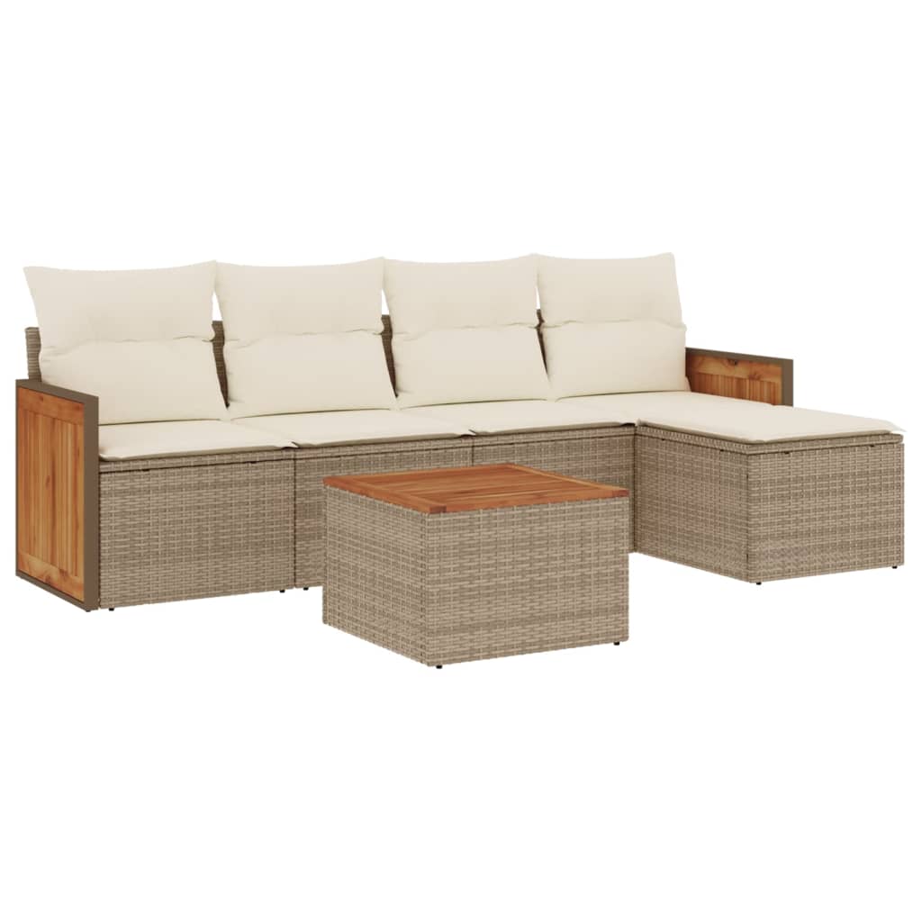 6-delige Loungeset met kussens poly rattan beige beige and cream Met tafel