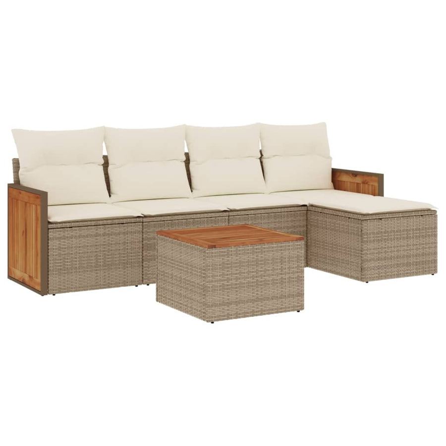 6-delige Loungeset met kussens poly rattan beige beige and cream Met tafel