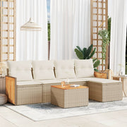 Loungeset 6-delig poly rattan beige crème met tafel