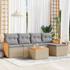 6-delige Loungeset met kussens poly rattan beige 1 Beige en grijs