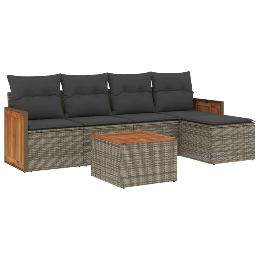 6-delige Loungeset met kussens poly rattan grijs 1 Grijs