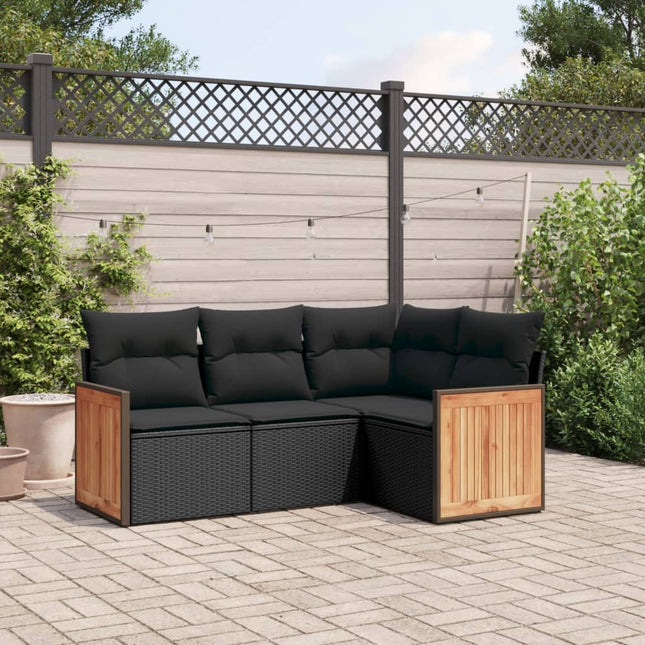 4-delige Loungeset met kussens poly rattan zwart Zwart Zonder tafel