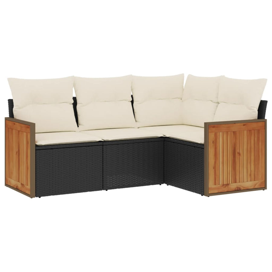 4-delige Loungeset met kussens poly rattan zwart Zwart en crème Zonder tafel