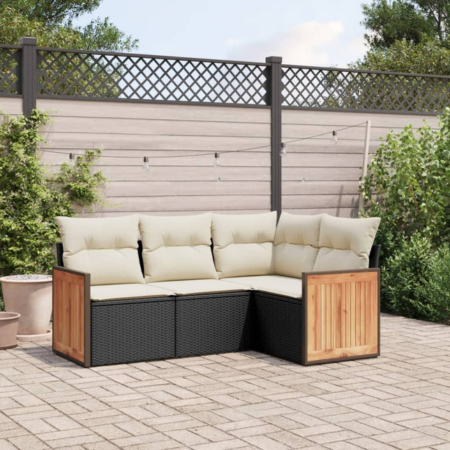 4-delige Loungeset met kussens poly rattan zwart Zwart en crème Zonder tafel