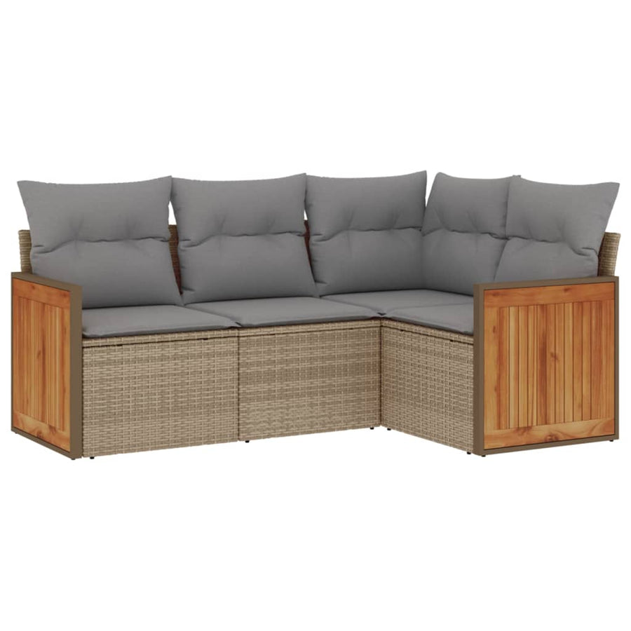 4-delige Loungeset met kussens poly rattan beige 1 Beige en grijs