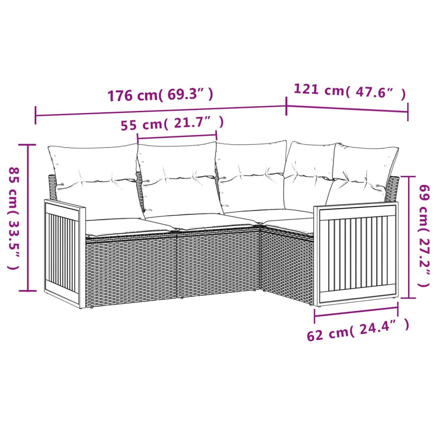 4-delige Loungeset met kussens poly rattan beige 1 Beige en grijs