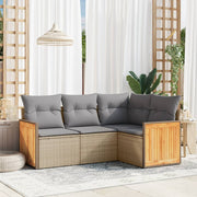Loungeset 4-delig poly rattan beige met opbergruimte
