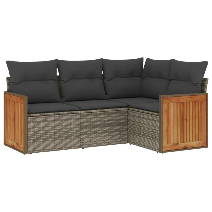 4-delige Loungeset met kussens poly rattan grijs 1 Grijs