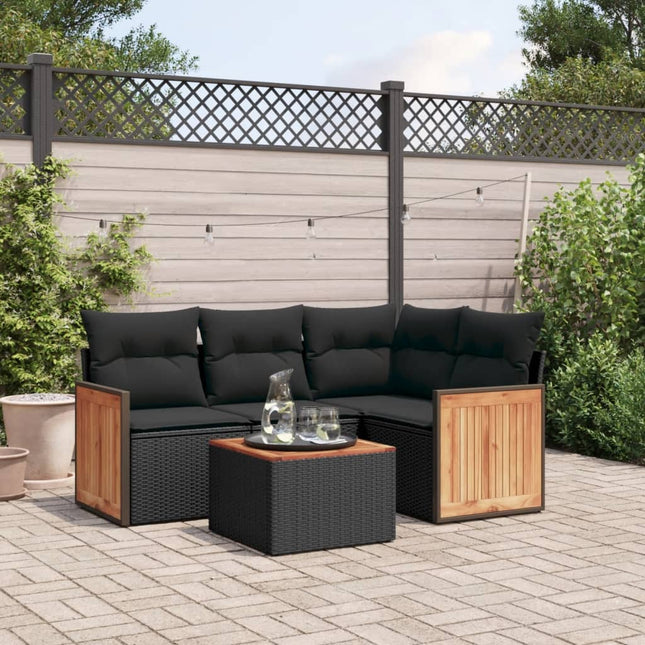 5-delige Loungeset met kussens poly rattan zwart Zwart Met tafel