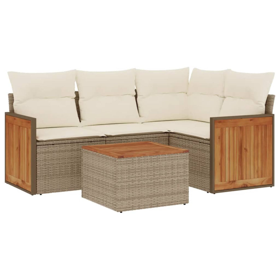 5-delige Loungeset met kussens poly rattan beige 1 beige and cream