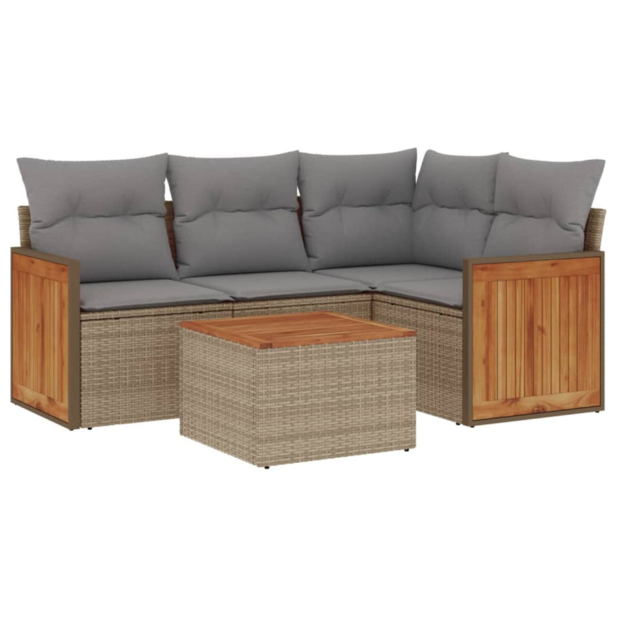 5-delige Loungeset met kussens poly rattan beige 1 Beige en grijs