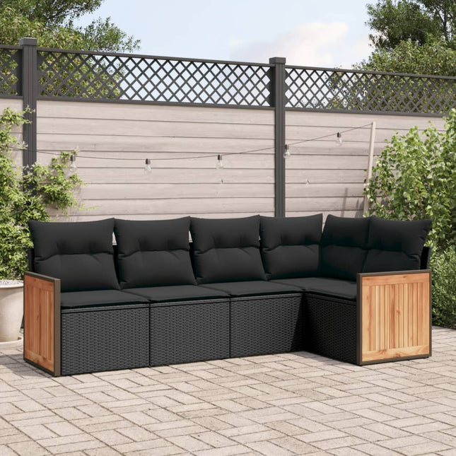 5-Delige Loungeset Met Kussens Poly Rattan Zwart Zonder tafel