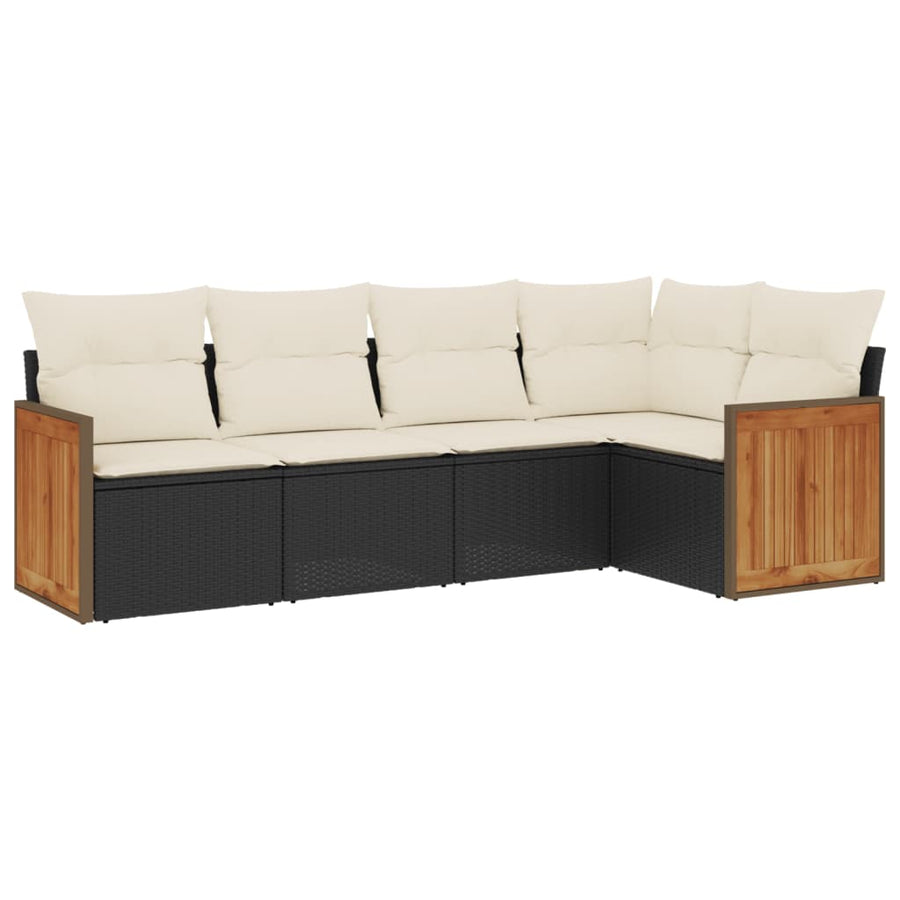 5-Delige Loungeset Met Kussens Poly Rattan Zwart