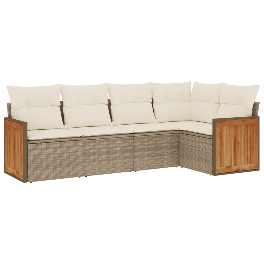 5-Delige Loungeset Met Kussens Poly Rattan Beige