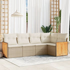 5-piece Loungeset with Cushions Poly Rattan Beige