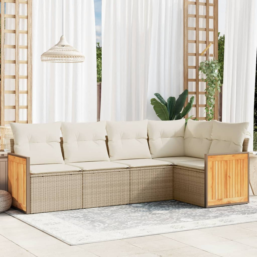 5-Delige Loungeset Met Kussens Poly Rattan Beige