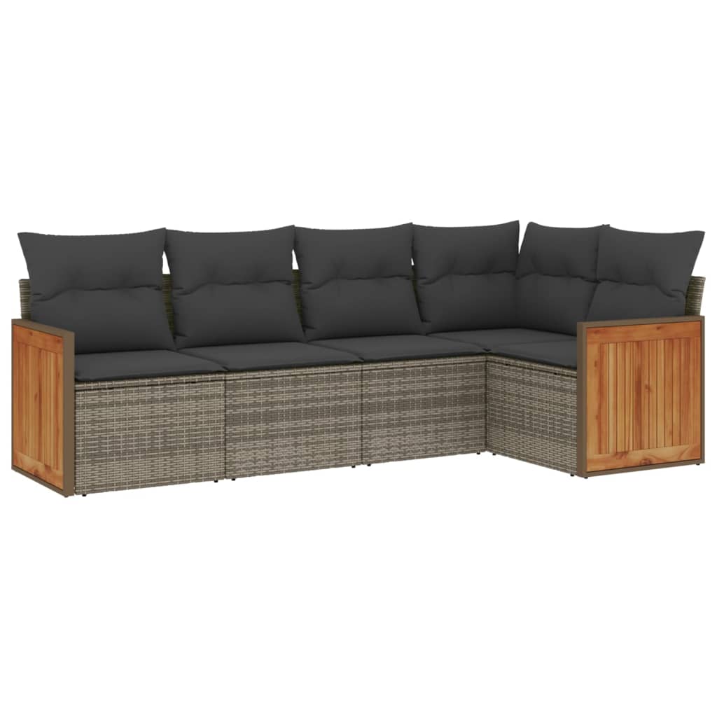 5-Delige Loungeset Met Kussens Poly Rattan Grijs